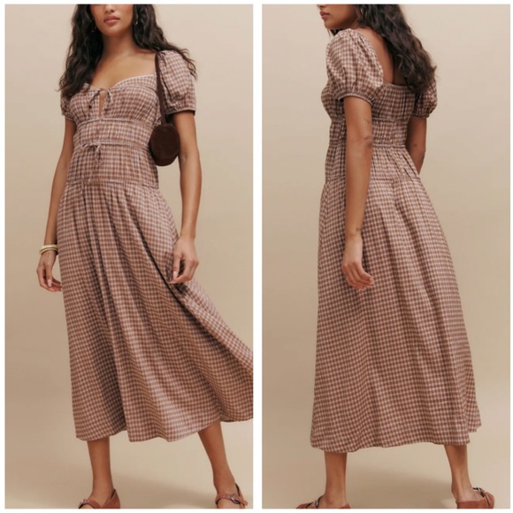 NEW Reformation Rhett Midi Dress - Audrie Check Cotton Blend Causal French - Picture 3 of 11